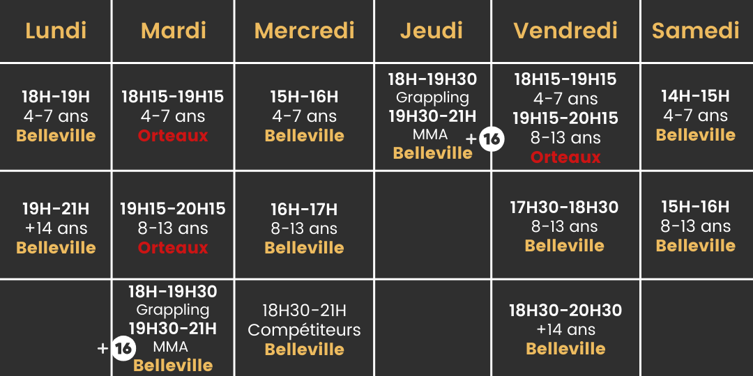 Horaires d'entrainements AJA PARIS XX 2024