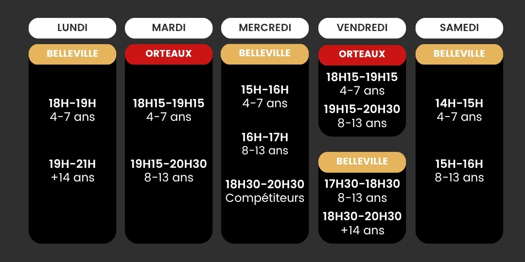 Planning Judo AJA PARIS XX – saison 2026/2027